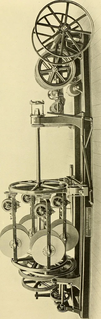 An illustration from The textile industries : a practical guide to fibres, yarns & fabrics in every branch of textile manufacture, including preparation of fibres, spinning, doubling, designing, weaving, bleaching, printing, dyeing and finishing, 1910, leaf 44