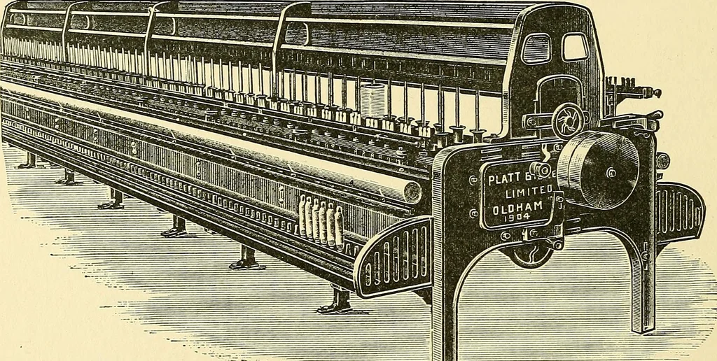 An illustration from The textile industries : a practical guide to fibres, yarns & fabrics in every branch of textile manufacture, including preparation of fibres, spinning, doubling, designing, weaving, bleaching, printing, dyeing and finishing, 1910, leaf 85