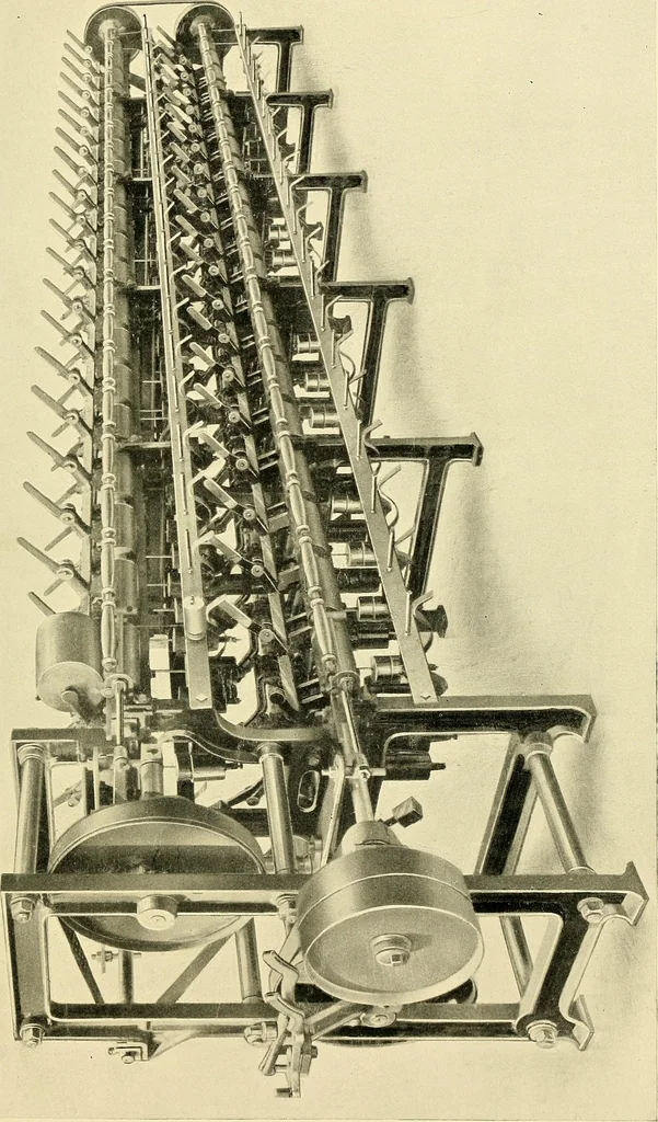 An illustration from The textile industries : a practical guide to fibres, yarns & fabrics in every branch of textile manufacture, including preparation of fibres, spinning, doubling, designing, weaving, bleaching, printing, dyeing and finishing, 1910, leaf 94
