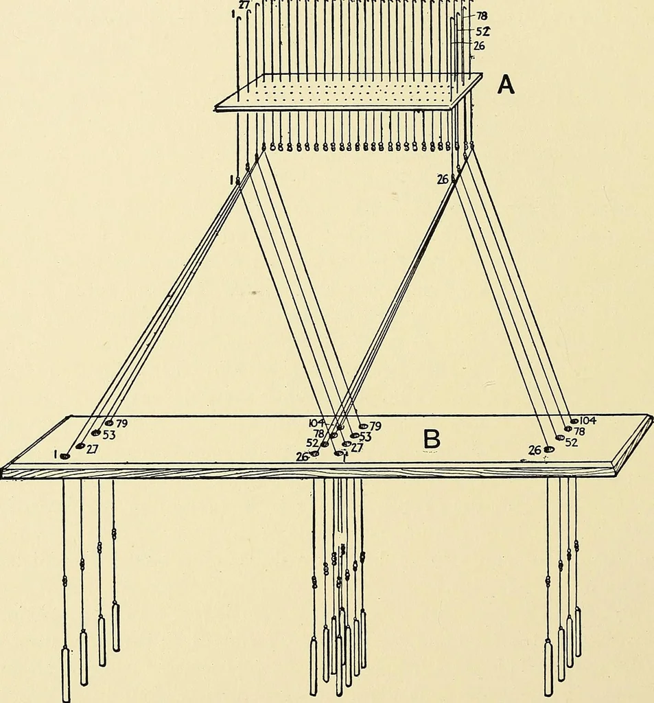 An illustration from The textile industries : a practical guide to fibres, yarns & fabrics in every branch of textile manufacture, including preparation of fibres, spinning, doubling, designing, weaving, bleaching, printing, dyeing and finishing, 1910, leaf 111
