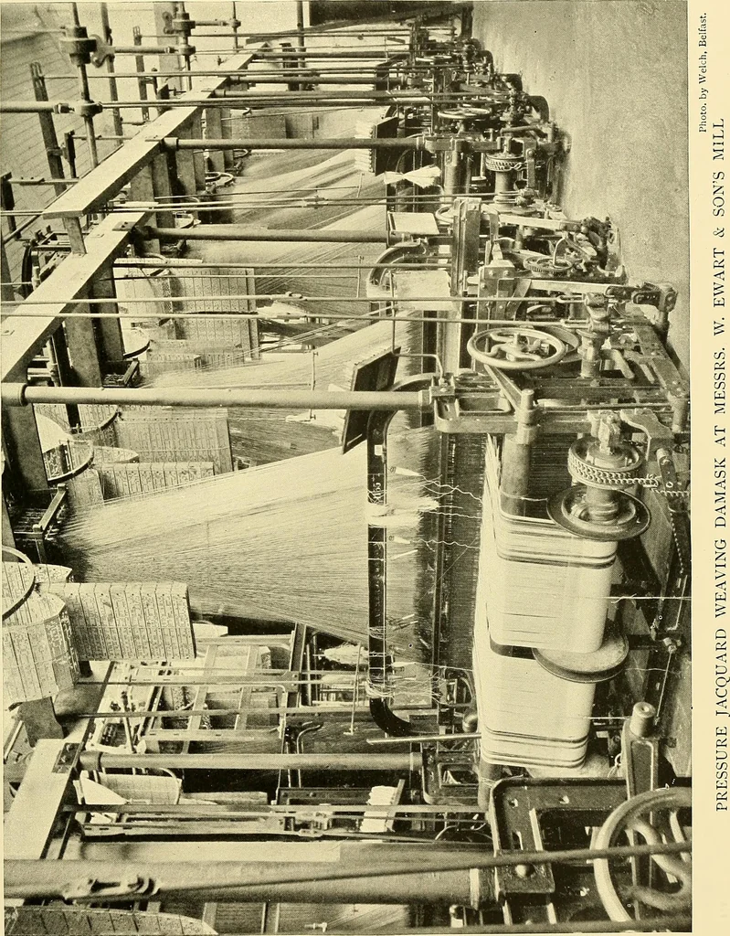 An illustration from The textile industries : a practical guide to fibres, yarns & fabrics in every branch of textile manufacture, including preparation of fibres, spinning, doubling, designing, weaving, bleaching, printing, dyeing and finishing, 1910, leaf 112