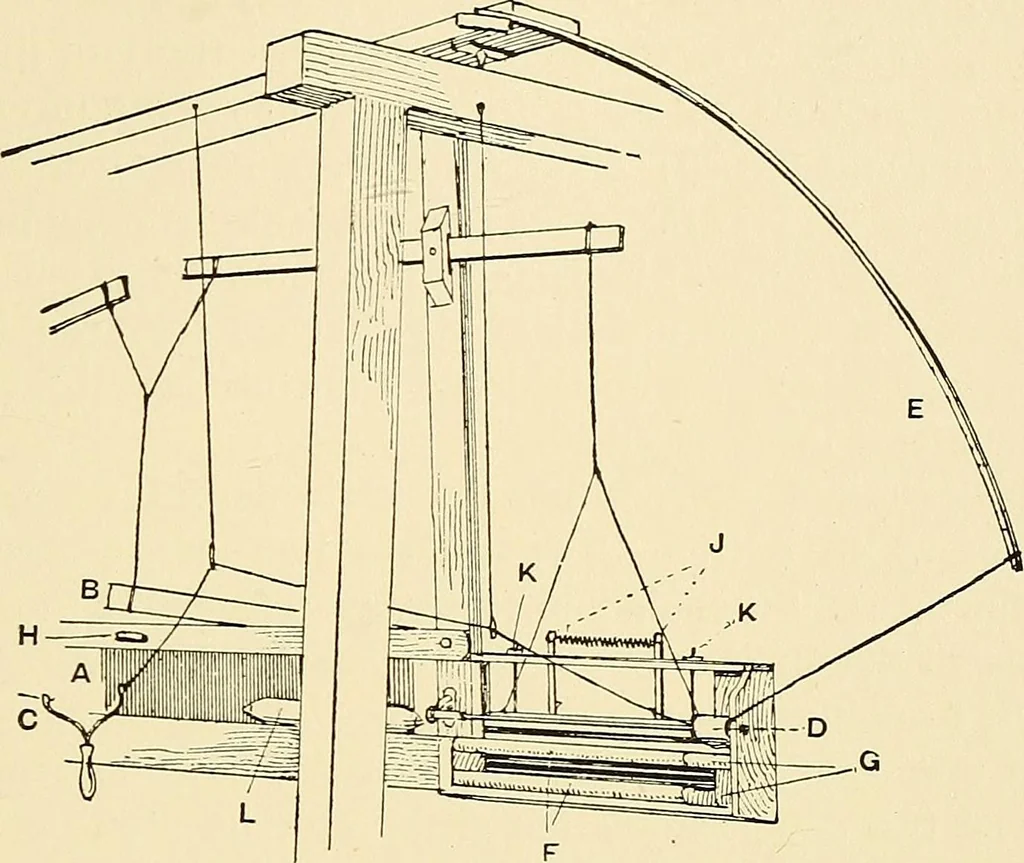An illustration from The textile industries : a practical guide to fibres, yarns & fabrics in every branch of textile manufacture, including preparation of fibres, spinning, doubling, designing, weaving, bleaching, printing, dyeing and finishing, 1910, leaf 154