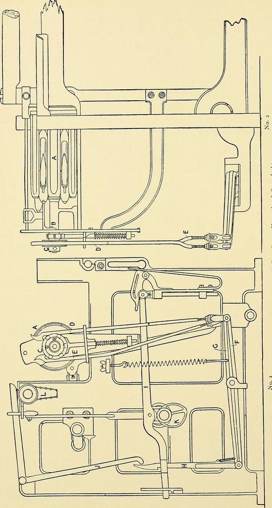 An illustration from The textile industries : a practical guide to fibres, yarns & fabrics in every branch of textile manufacture, including preparation of fibres, spinning, doubling, designing, weaving, bleaching, printing, dyeing and finishing, 1910, leaf 163