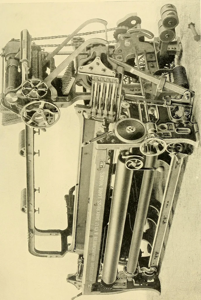 An illustration from The textile industries : a practical guide to fibres, yarns & fabrics in every branch of textile manufacture, including preparation of fibres, spinning, doubling, designing, weaving, bleaching, printing, dyeing and finishing, 1910, leaf 64