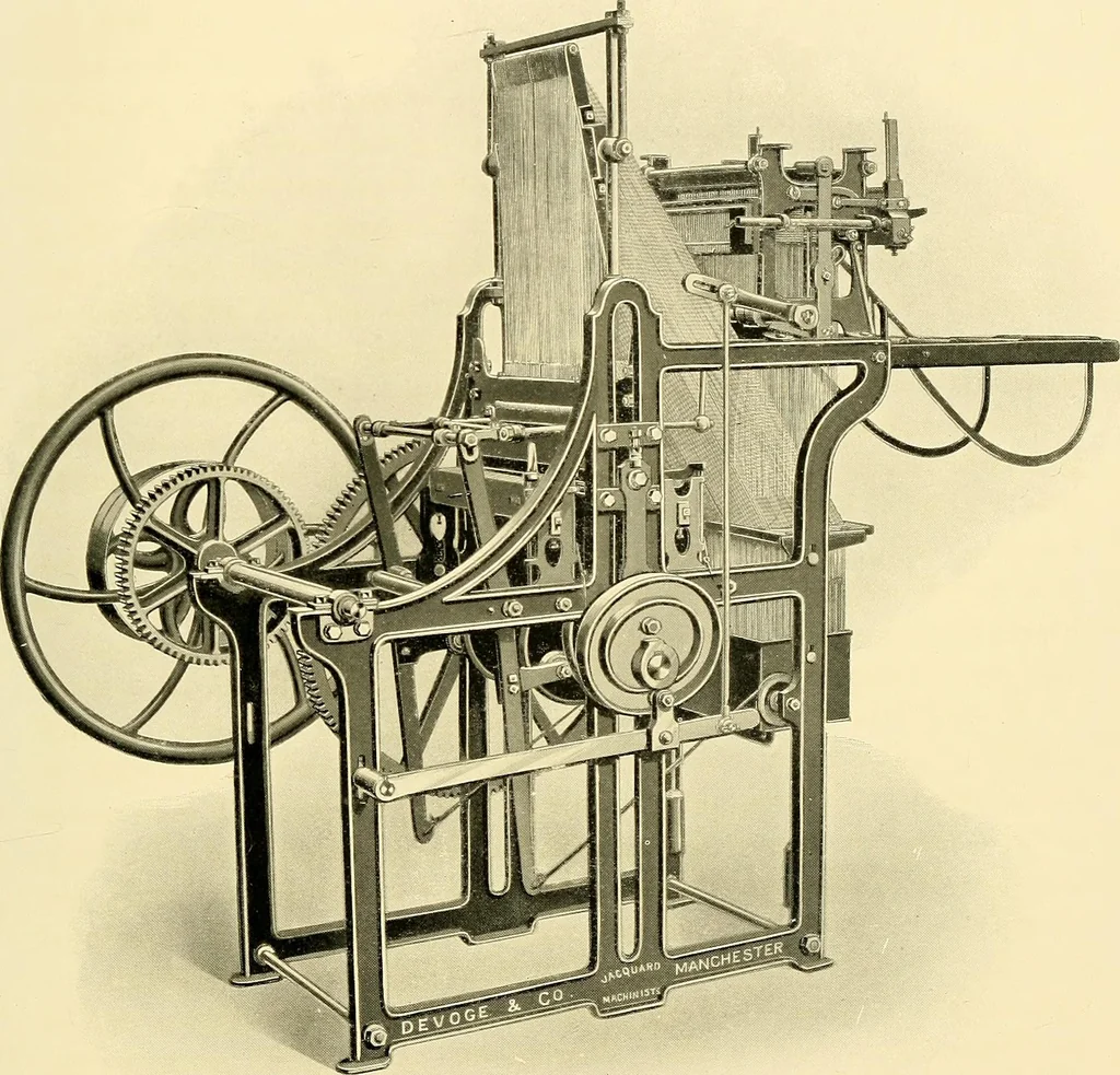 An illustration from The textile industries : a practical guide to fibres, yarns & fabrics in every branch of textile manufacture, including preparation of fibres, spinning, doubling, designing, weaving, bleaching, printing, dyeing and finishing, 1910, leaf 78