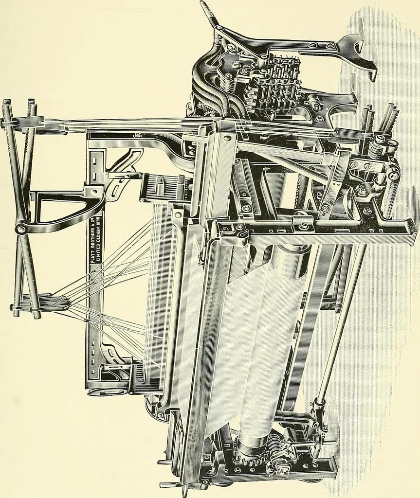 An illustration from The textile industries : a practical guide to fibres, yarns & fabrics in every branch of textile manufacture, including preparation of fibres, spinning, doubling, designing, weaving, bleaching, printing, dyeing and finishing, 1910, leaf 158