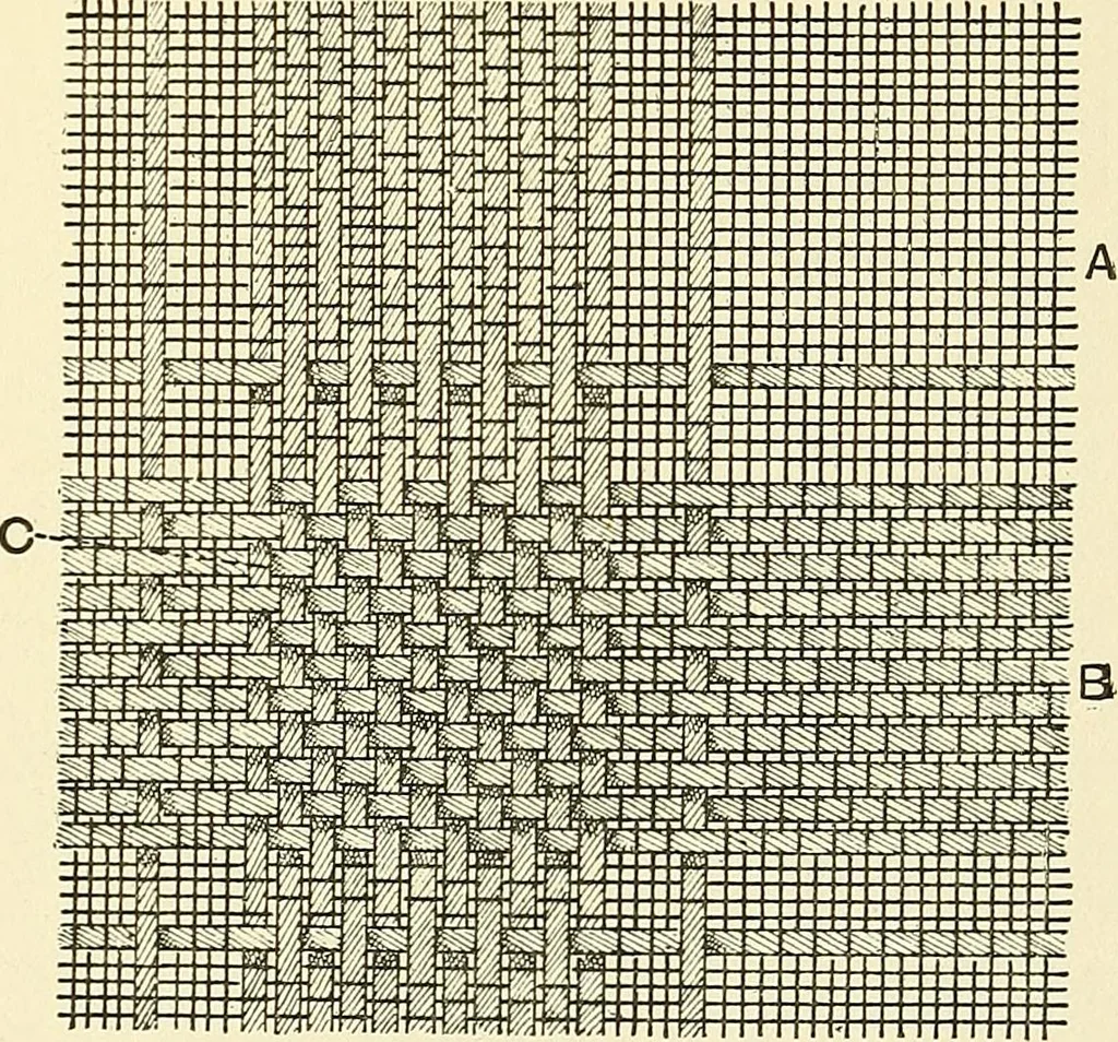 An illustration from The textile industries : a practical guide to fibres, yarns & fabrics in every branch of textile manufacture, including preparation of fibres, spinning, doubling, designing, weaving, bleaching, printing, dyeing and finishing, 1910, leaf 28