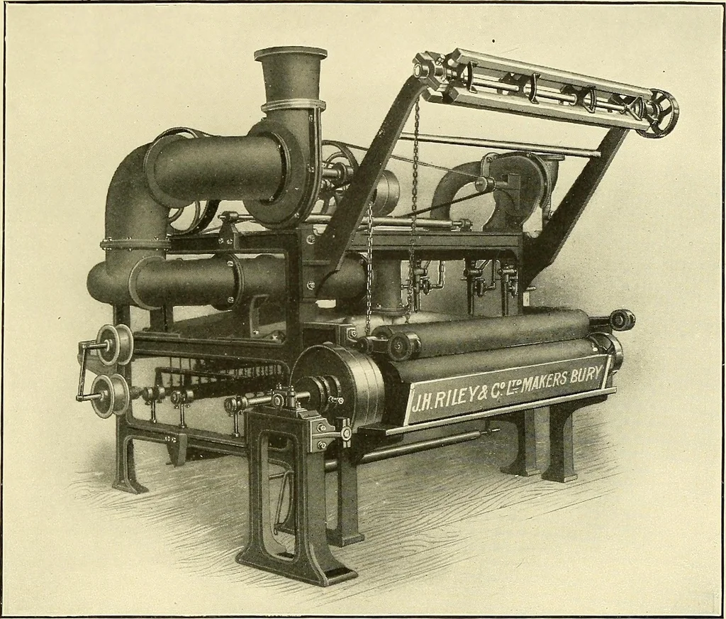 An illustration from The textile industries : a practical guide to fibres, yarns & fabrics in every branch of textile manufacture, including preparation of fibres, spinning, doubling, designing, weaving, bleaching, printing, dyeing and finishing, 1910, leaf 148