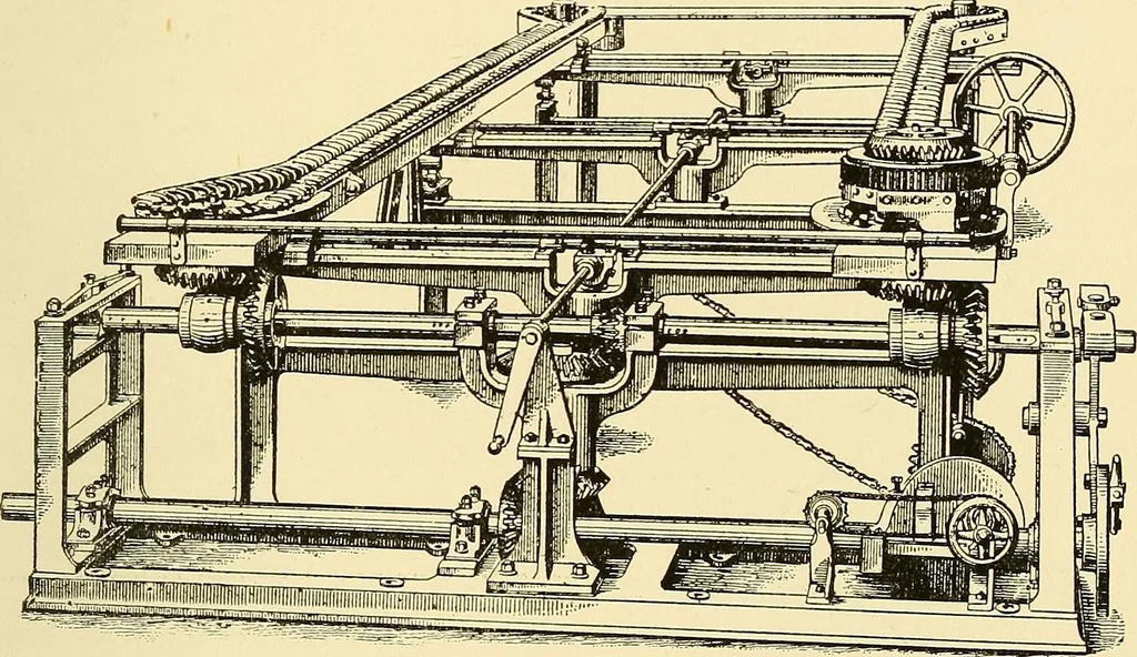 An illustration from The textile industries : a practical guide to fibres, yarns & fabrics in every branch of textile manufacture, including preparation of fibres, spinning, doubling, designing, weaving, bleaching, printing, dyeing and finishing, 1910, leaf 154
