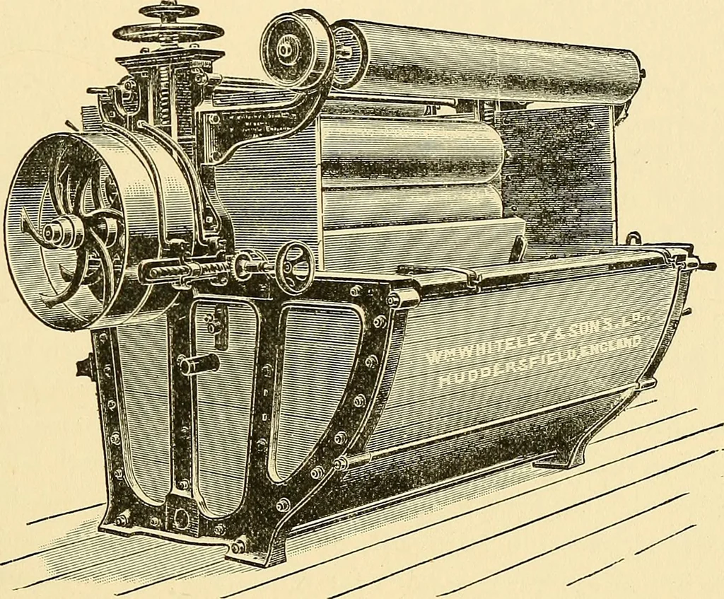 An illustration from The textile industries : a practical guide to fibres, yarns & fabrics in every branch of textile manufacture, including preparation of fibres, spinning, doubling, designing, weaving, bleaching, printing, dyeing and finishing, 1910, leaf 206