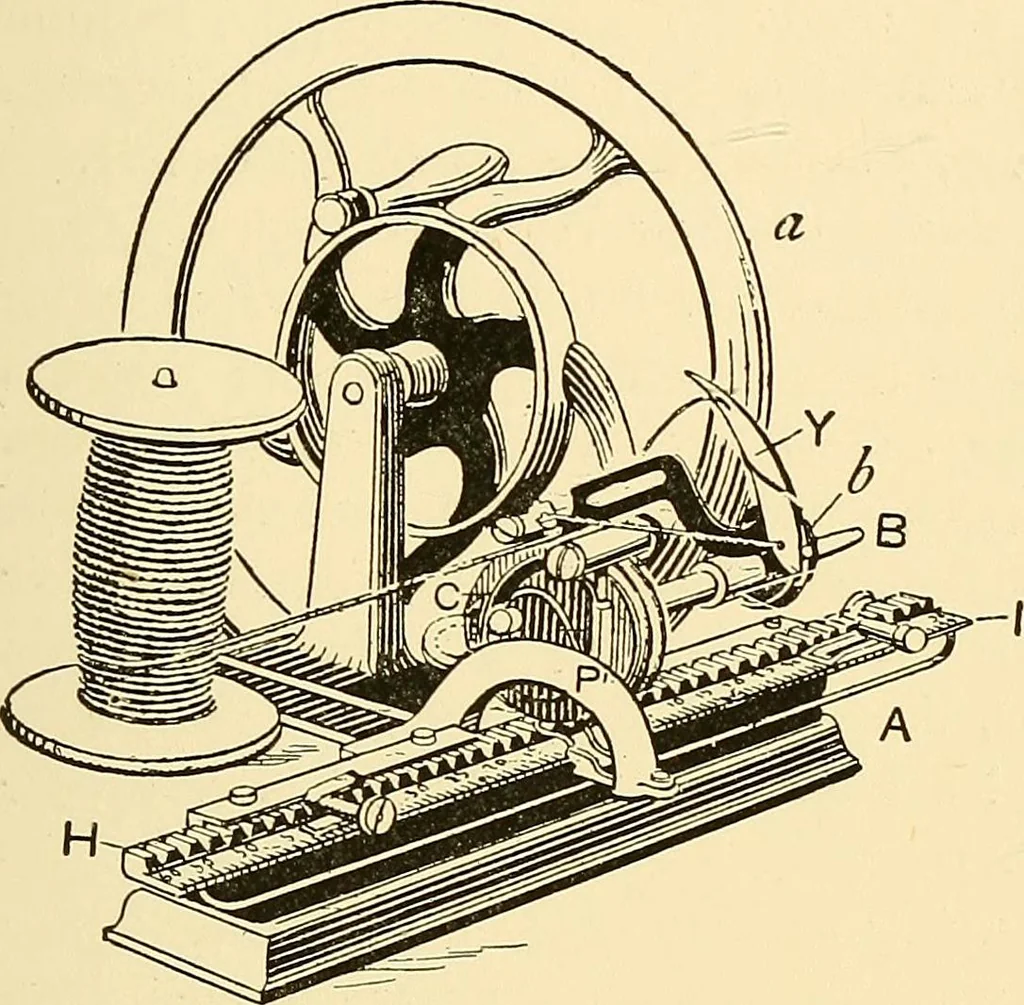 An illustration from The textile industries : a practical guide to fibres, yarns & fabrics in every branch of textile manufacture, including preparation of fibres, spinning, doubling, designing, weaving, bleaching, printing, dyeing and finishing, 1910, leaf 72