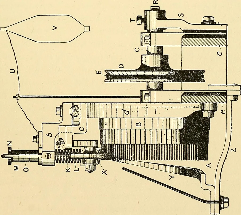 An illustration from The textile industries : a practical guide to fibres, yarns & fabrics in every branch of textile manufacture, including preparation of fibres, spinning, doubling, designing, weaving, bleaching, printing, dyeing and finishing, 1910, leaf 76