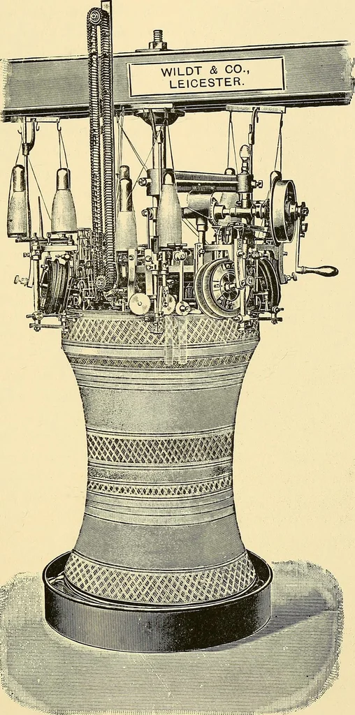 An illustration from The textile industries : a practical guide to fibres, yarns & fabrics in every branch of textile manufacture, including preparation of fibres, spinning, doubling, designing, weaving, bleaching, printing, dyeing and finishing, 1910, leaf 84