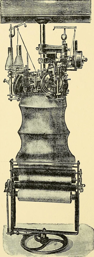 An illustration from The textile industries : a practical guide to fibres, yarns & fabrics in every branch of textile manufacture, including preparation of fibres, spinning, doubling, designing, weaving, bleaching, printing, dyeing and finishing, 1910, leaf 85