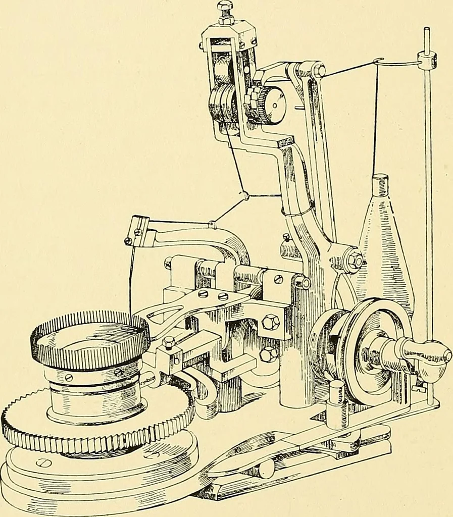An illustration from The textile industries : a practical guide to fibres, yarns & fabrics in every branch of textile manufacture, including preparation of fibres, spinning, doubling, designing, weaving, bleaching, printing, dyeing and finishing, 1910, leaf 97