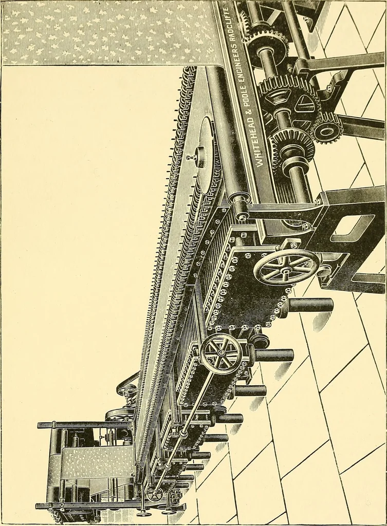An illustration from The textile industries : a practical guide to fibres, yarns & fabrics in every branch of textile manufacture, including preparation of fibres, spinning, doubling, designing, weaving, bleaching, printing, dyeing and finishing, 1910, leaf 110