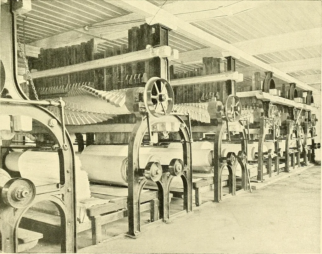 An illustration from The textile industries : a practical guide to fibres, yarns & fabrics in every branch of textile manufacture, including preparation of fibres, spinning, doubling, designing, weaving, bleaching, printing, dyeing and finishing, 1910, leaf 116