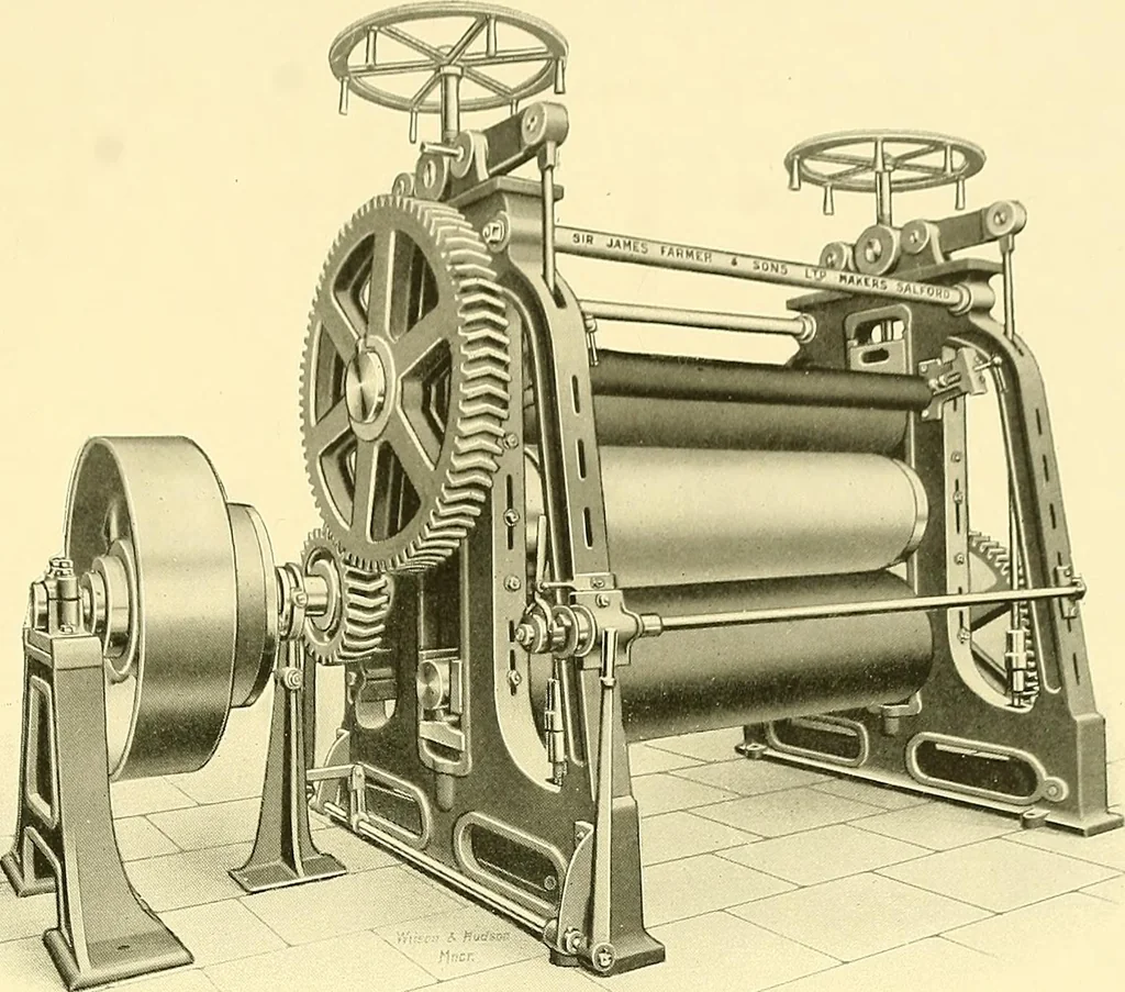 An illustration from The textile industries : a practical guide to fibres, yarns & fabrics in every branch of textile manufacture, including preparation of fibres, spinning, doubling, designing, weaving, bleaching, printing, dyeing and finishing, 1910, leaf 126