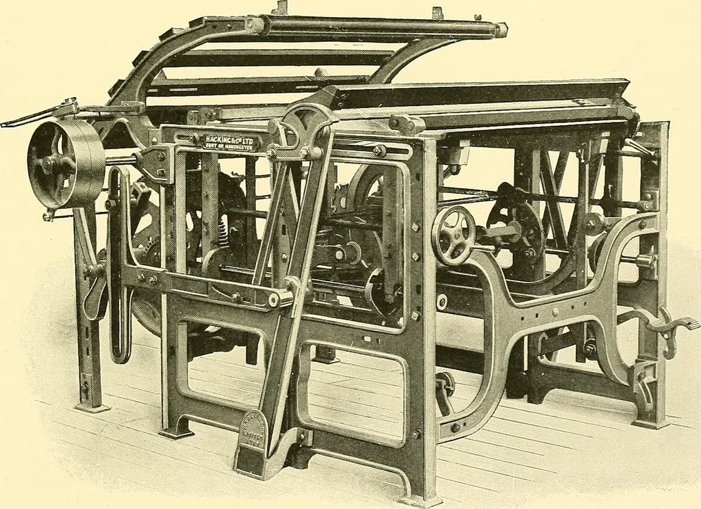 An illustration from The textile industries : a practical guide to fibres, yarns & fabrics in every branch of textile manufacture, including preparation of fibres, spinning, doubling, designing, weaving, bleaching, printing, dyeing and finishing, 1910, leaf 126