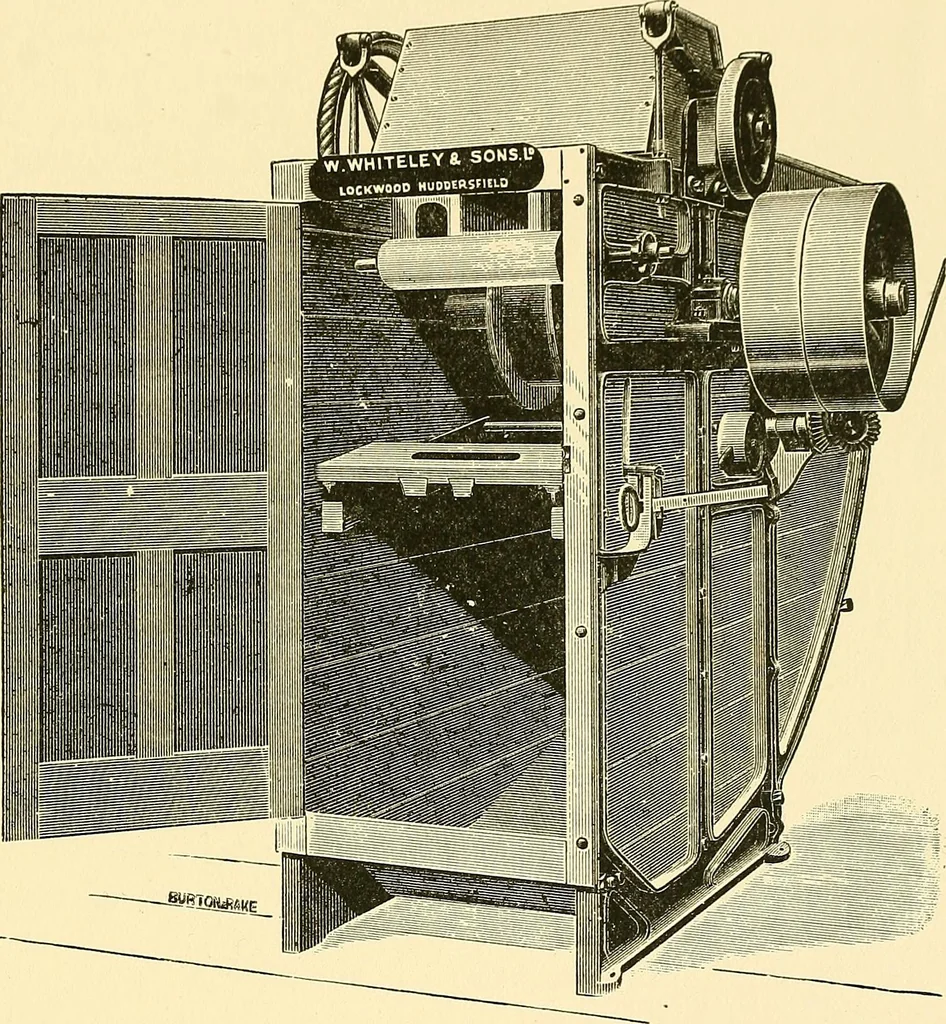 An illustration from The textile industries : a practical guide to fibres, yarns & fabrics in every branch of textile manufacture, including preparation of fibres, spinning, doubling, designing, weaving, bleaching, printing, dyeing and finishing, 1910, leaf 142