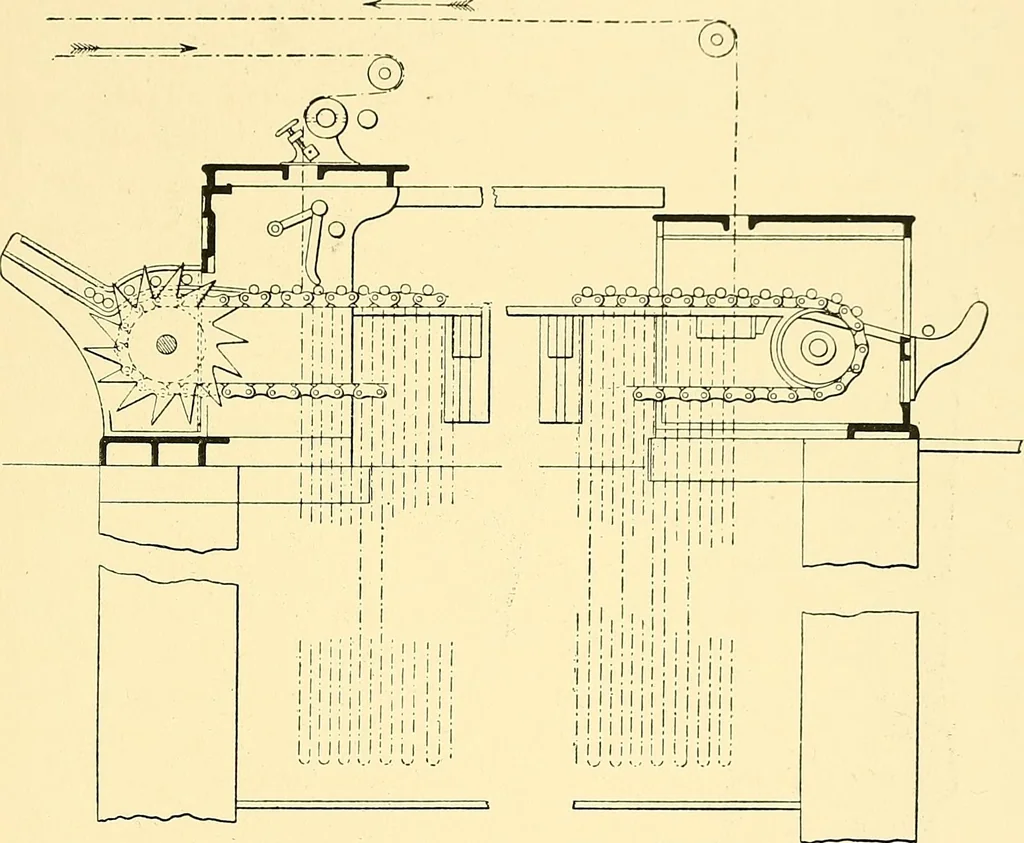 An illustration from The textile industries : a practical guide to fibres, yarns & fabrics in every branch of textile manufacture, including preparation of fibres, spinning, doubling, designing, weaving, bleaching, printing, dyeing and finishing, 1910, leaf 152