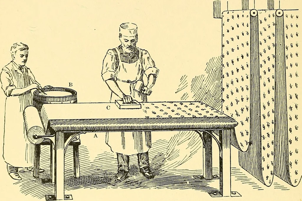 An illustration from The textile industries : a practical guide to fibres, yarns & fabrics in every branch of textile manufacture, including preparation of fibres, spinning, doubling, designing, weaving, bleaching, printing, dyeing and finishing, 1910, leaf 19