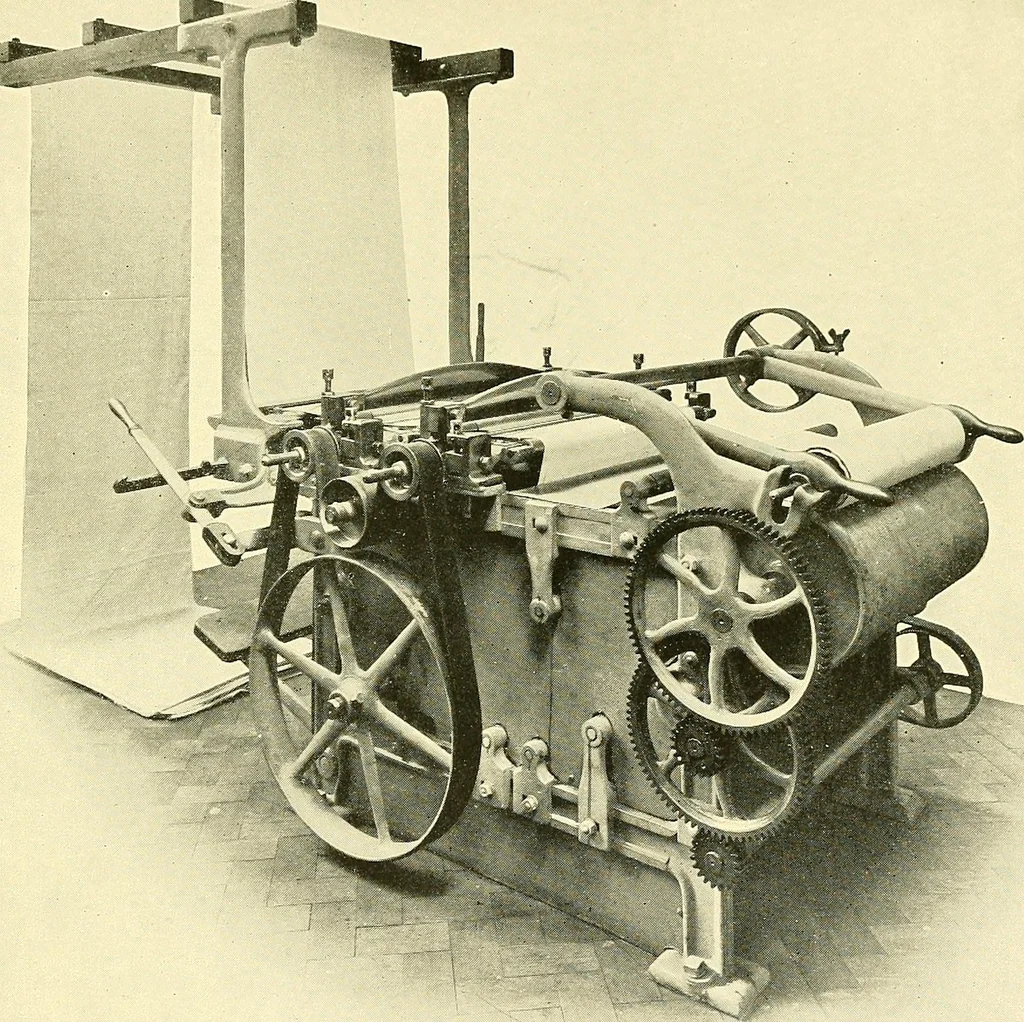 An illustration from The textile industries : a practical guide to fibres, yarns & fabrics in every branch of textile manufacture, including preparation of fibres, spinning, doubling, designing, weaving, bleaching, printing, dyeing and finishing, 1910, leaf 26