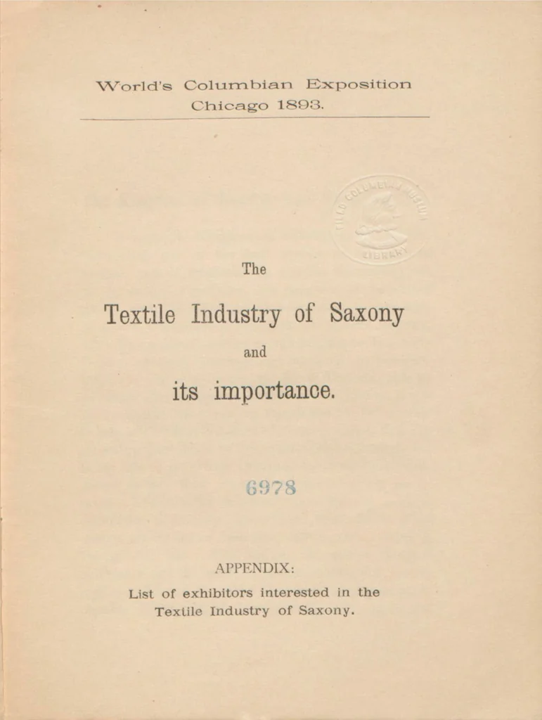 An illustration from The textile industry of Saxony and its importance : appendix: list of exhibitors interested in the textile industry of Saxony, 1893, leaf 5