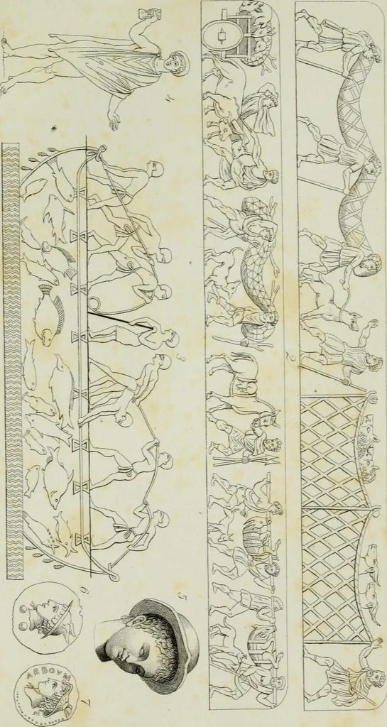 An illustration from The textile manufactures of the ancients : embracing the history of silk, linen, cotton, wool, and other fibrous substances : deduced from Yate's [sic] Textrinum antiquorum, and other authentic sources, 1873, leaf 518