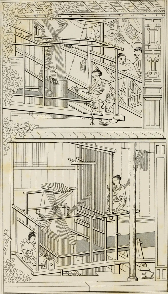 An illustration from The textile manufactures of the ancients : embracing the history of silk, linen, cotton, wool, and other fibrous substances : deduced from Yate's [sic] Textrinum antiquorum, and other authentic sources, 1873, leaf 9