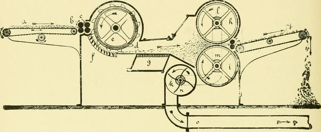 An illustration from Textile raw materials and their conversion into yarns : (the study of the raw materials and the technology of the spinning process) a text-book for textile, trade and higher technical schools, as also for self-instruction ; based upon the ordinary syllabus and curriculum of the Imperial and Royal Austrian weaving schools, 1901, leaf 133