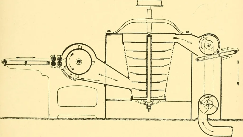 An illustration from Textile raw materials and their conversion into yarns : (the study of the raw materials and the technology of the spinning process) a text-book for textile, trade and higher technical schools, as also for self-instruction ; based upon the ordinary syllabus and curriculum of the Imperial and Royal Austrian weaving schools, 1901, leaf 144
