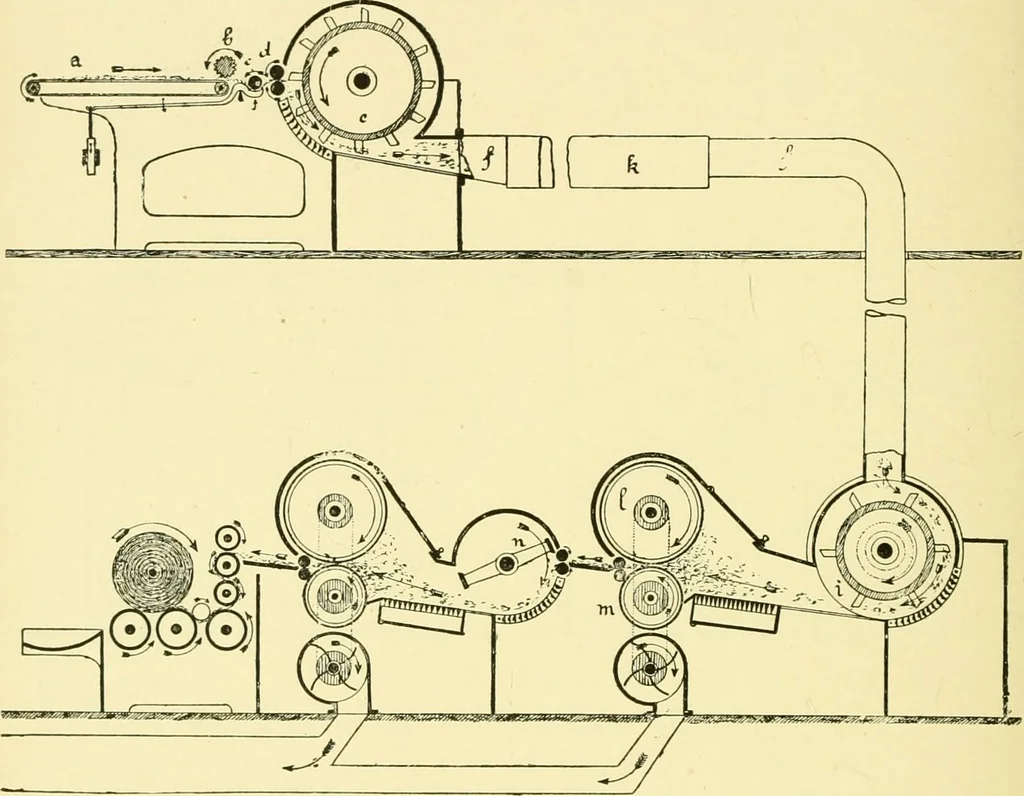 An illustration from Textile raw materials and their conversion into yarns : (the study of the raw materials and the technology of the spinning process) a text-book for textile, trade and higher technical schools, as also for self-instruction ; based upon the ordinary syllabus and curriculum of the Imperial and Royal Austrian weaving schools, 1901, leaf 145