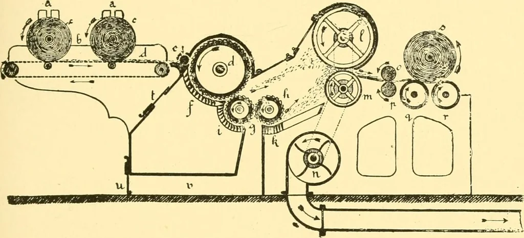 An illustration from Textile raw materials and their conversion into yarns : (the study of the raw materials and the technology of the spinning process) a text-book for textile, trade and higher technical schools, as also for self-instruction ; based upon the ordinary syllabus and curriculum of the Imperial and Royal Austrian weaving schools, 1901, leaf 148
