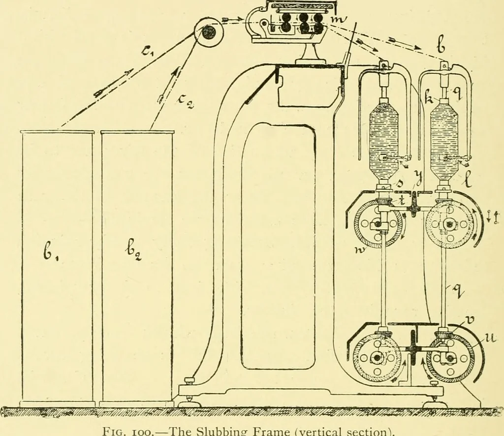 An illustration from Textile raw materials and their conversion into yarns : (the study of the raw materials and the technology of the spinning process) a text-book for textile, trade and higher technical schools, as also for self-instruction ; based upon the ordinary syllabus and curriculum of the Imperial and Royal Austrian weaving schools, 1901, leaf 183