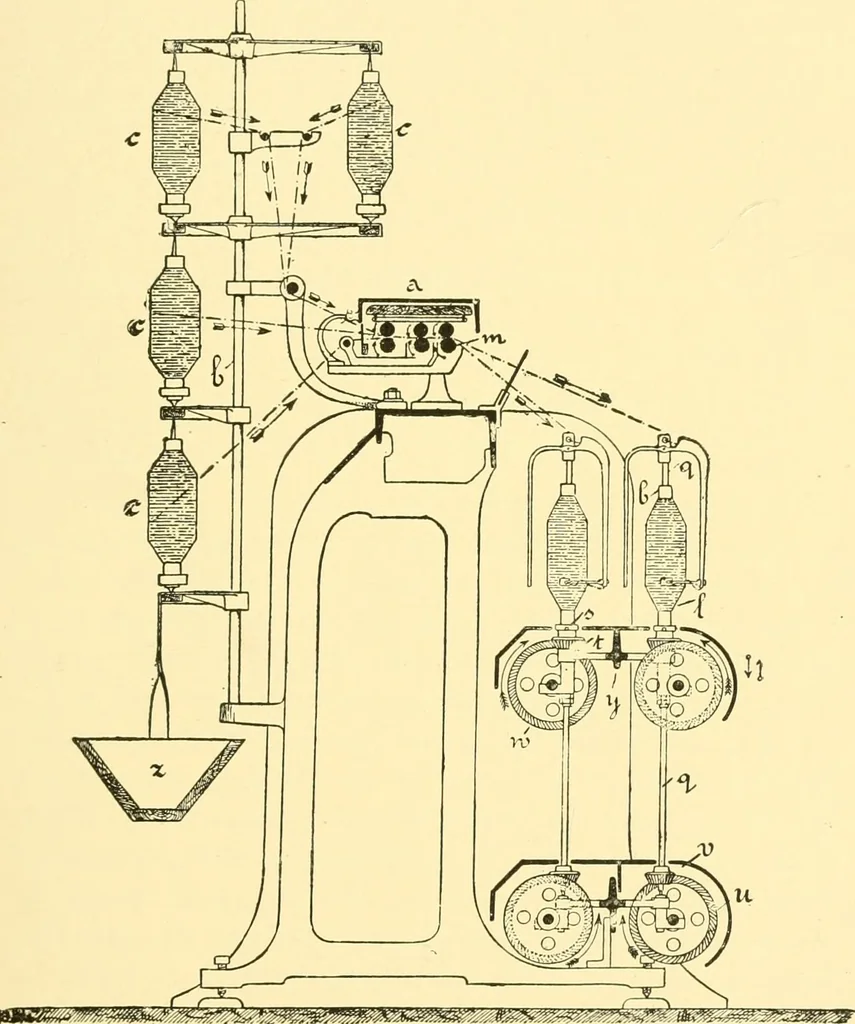 An illustration from Textile raw materials and their conversion into yarns : (the study of the raw materials and the technology of the spinning process) a text-book for textile, trade and higher technical schools, as also for self-instruction ; based upon the ordinary syllabus and curriculum of the Imperial and Royal Austrian weaving schools, 1901, leaf 186