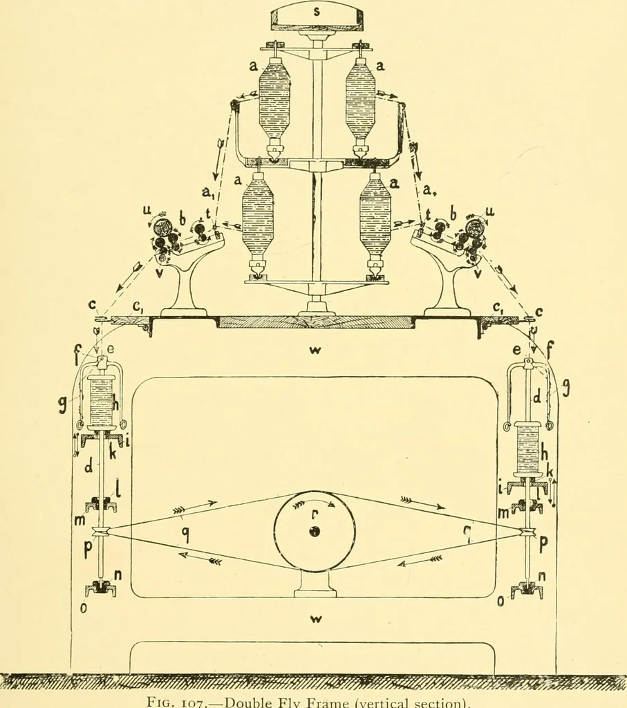 An illustration from Textile raw materials and their conversion into yarns : (the study of the raw materials and the technology of the spinning process) a text-book for textile, trade and higher technical schools, as also for self-instruction ; based upon the ordinary syllabus and curriculum of the Imperial and Royal Austrian weaving schools, 1901, leaf 190
