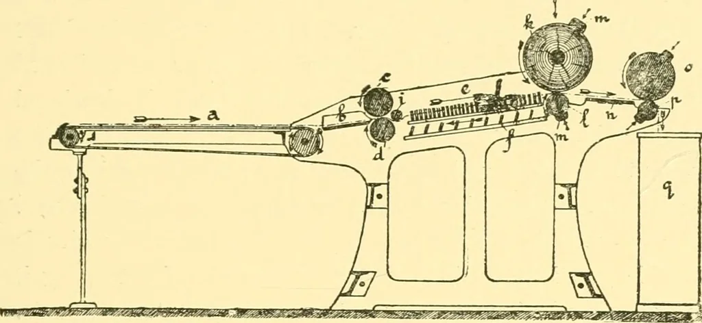 An illustration from Textile raw materials and their conversion into yarns : (the study of the raw materials and the technology of the spinning process) a text-book for textile, trade and higher technical schools, as also for self-instruction ; based upon the ordinary syllabus and curriculum of the Imperial and Royal Austrian weaving schools, 1901, leaf 254