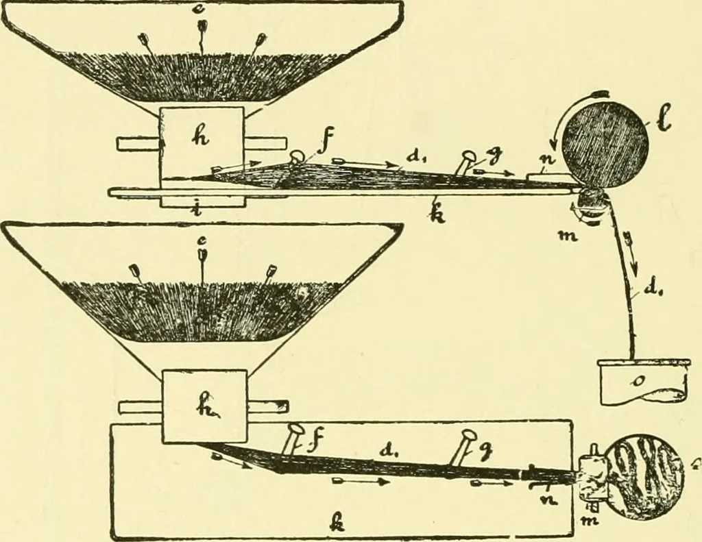 An illustration from Textile raw materials and their conversion into yarns : (the study of the raw materials and the technology of the spinning process) a text-book for textile, trade and higher technical schools, as also for self-instruction ; based upon the ordinary syllabus and curriculum of the Imperial and Royal Austrian weaving schools, 1901, leaf 289