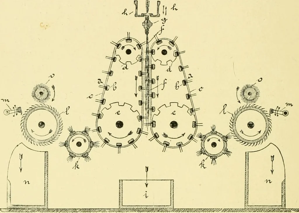 An illustration from Textile raw materials and their conversion into yarns : (the study of the raw materials and the technology of the spinning process) a text-book for textile, trade and higher technical schools, as also for self-instruction ; based upon the ordinary syllabus and curriculum of the Imperial and Royal Austrian weaving schools, 1901, leaf 37