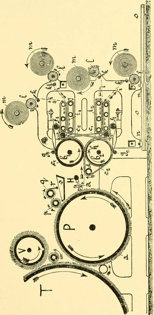 An illustration from Textile raw materials and their conversion into yarns : (the study of the raw materials and the technology of the spinning process) a text-book for textile, trade and higher technical schools, as also for self-instruction ; based upon the ordinary syllabus and curriculum of the Imperial and Royal Austrian weaving schools, 1901, leaf 372