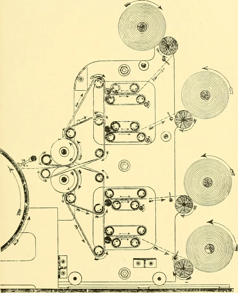 An illustration from Textile raw materials and their conversion into yarns : (the study of the raw materials and the technology of the spinning process) a text-book for textile, trade and higher technical schools, as also for self-instruction ; based upon the ordinary syllabus and curriculum of the Imperial and Royal Austrian weaving schools, 1901, leaf 374