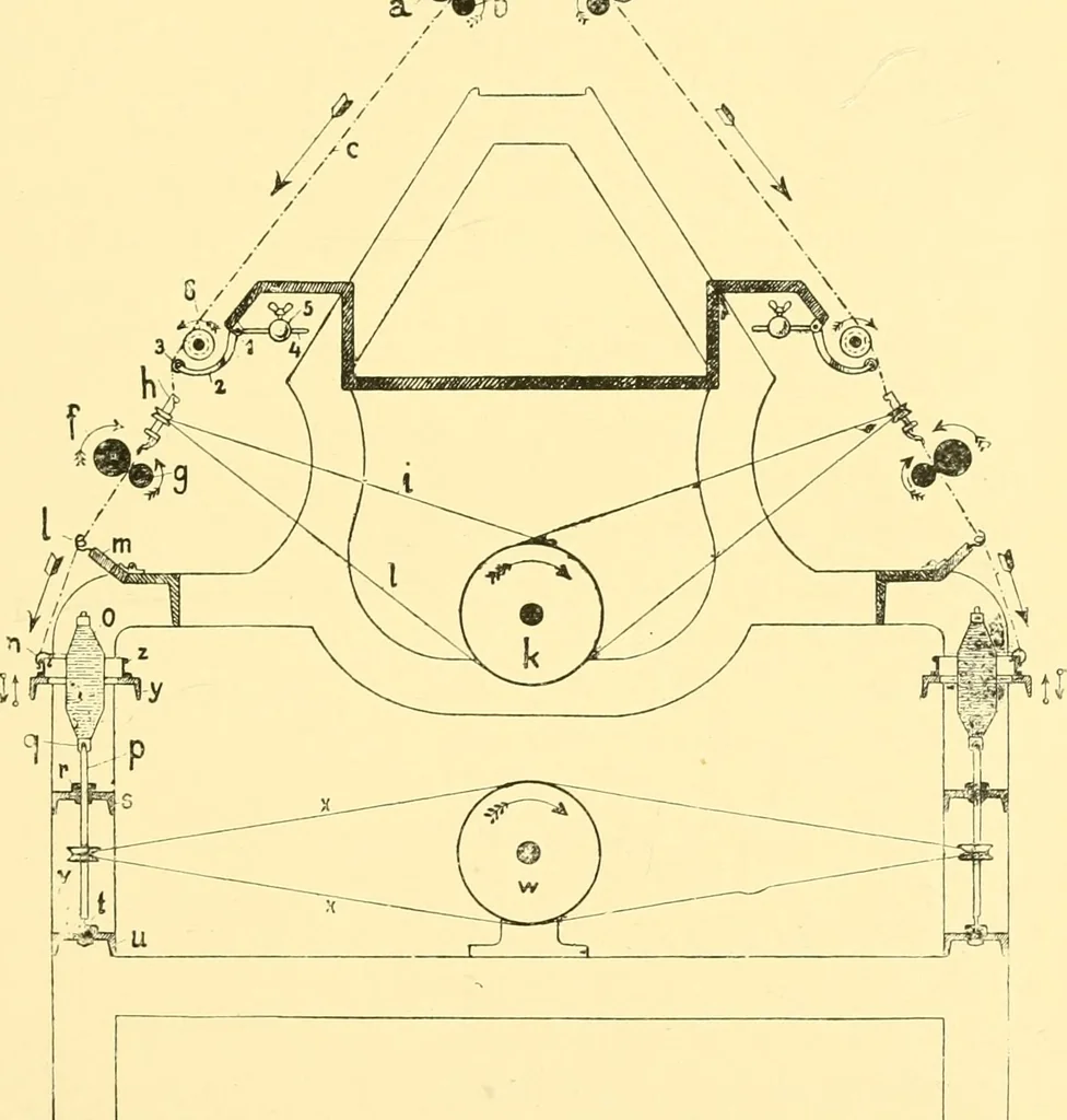 An illustration from Textile raw materials and their conversion into yarns : (the study of the raw materials and the technology of the spinning process) a text-book for textile, trade and higher technical schools, as also for self-instruction ; based upon the ordinary syllabus and curriculum of the Imperial and Royal Austrian weaving schools, 1901, leaf 388