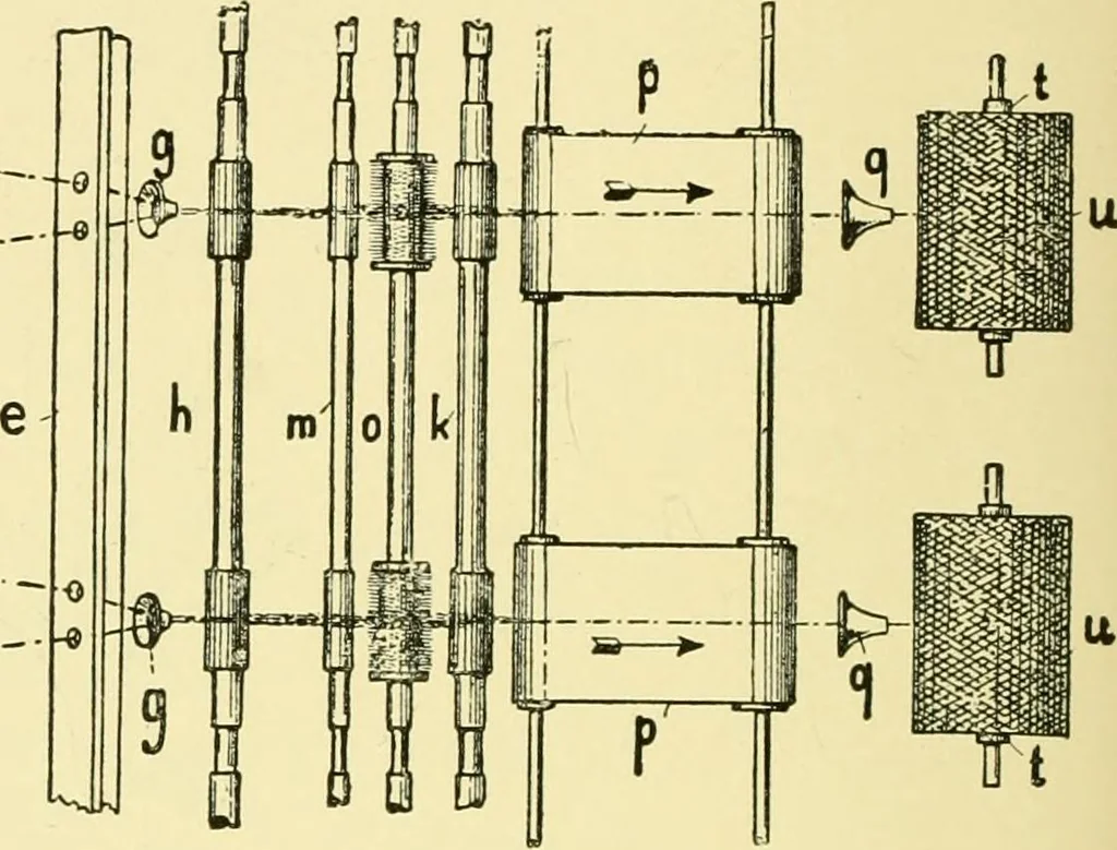 An illustration from Textile raw materials and their conversion into yarns : (the study of the raw materials and the technology of the spinning process) a text-book for textile, trade and higher technical schools, as also for self-instruction ; based upon the ordinary syllabus and curriculum of the Imperial and Royal Austrian weaving schools, 1901, leaf 435