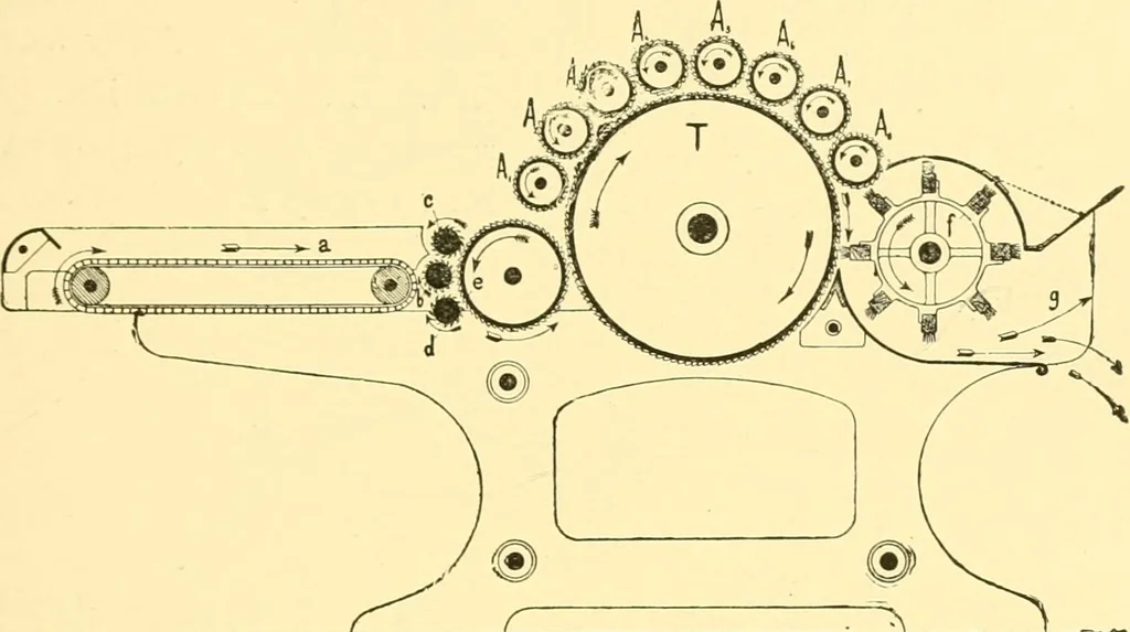 An illustration from Textile raw materials and their conversion into yarns : (the study of the raw materials and the technology of the spinning process) a text-book for textile, trade and higher technical schools, as also for self-instruction ; based upon the ordinary syllabus and curriculum of the Imperial and Royal Austrian weaving schools, 1901, leaf 456