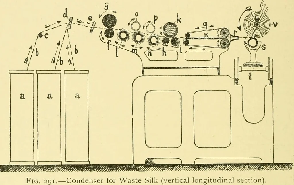 An illustration from Textile raw materials and their conversion into yarns : (the study of the raw materials and the technology of the spinning process) a text-book for textile, trade and higher technical schools, as also for self-instruction ; based upon the ordinary syllabus and curriculum of the Imperial and Royal Austrian weaving schools, 1901, leaf 475