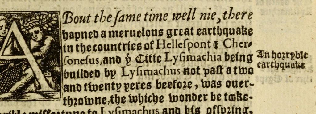 An illustration from Thabridgemente of the histories of Trogus Pompeius, 1570, leaf 205