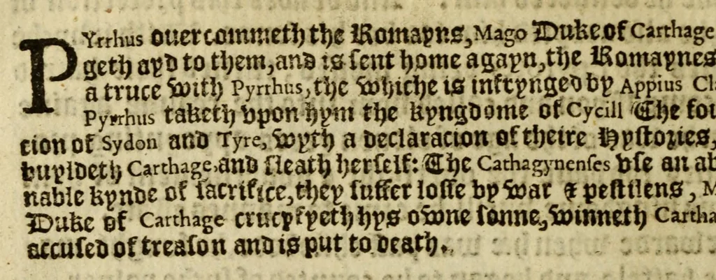 An illustration from Thabridgemente of the histories of Trogus Pompeius, 1570, leaf 210