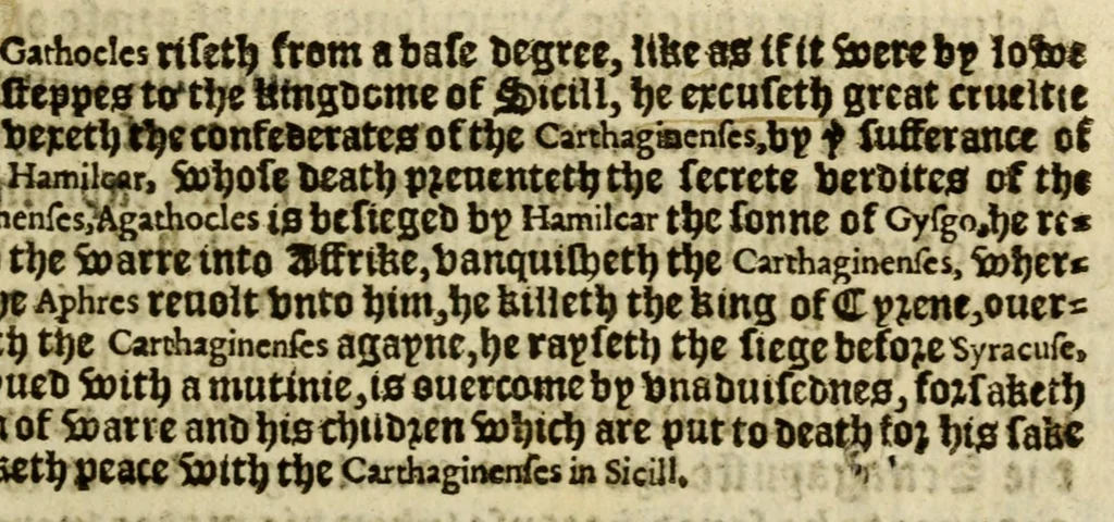 An illustration from Thabridgemente of the histories of Trogus Pompeius, 1570, leaf 237