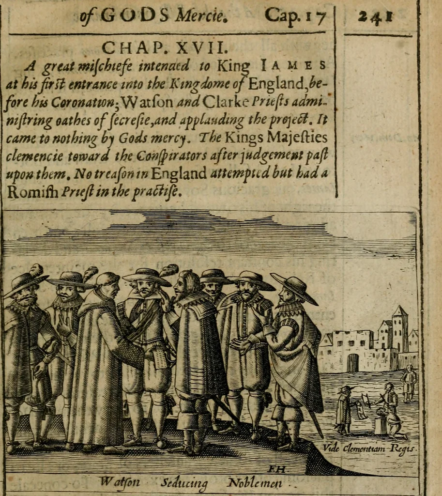 An illustration from A thankfvll remembrance of Gods mercie : in a historicall collection of the great and mercifull deliuerances of the church and state of England, since the Gospell beganne here to flourish, from the beginning of Queene Elizabeth, 1630, leaf 254